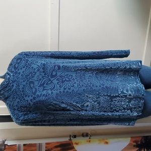 Soft Surroundings Shirt Womens Blue Floral Velvet Lined Mock Turtle Neck Size L